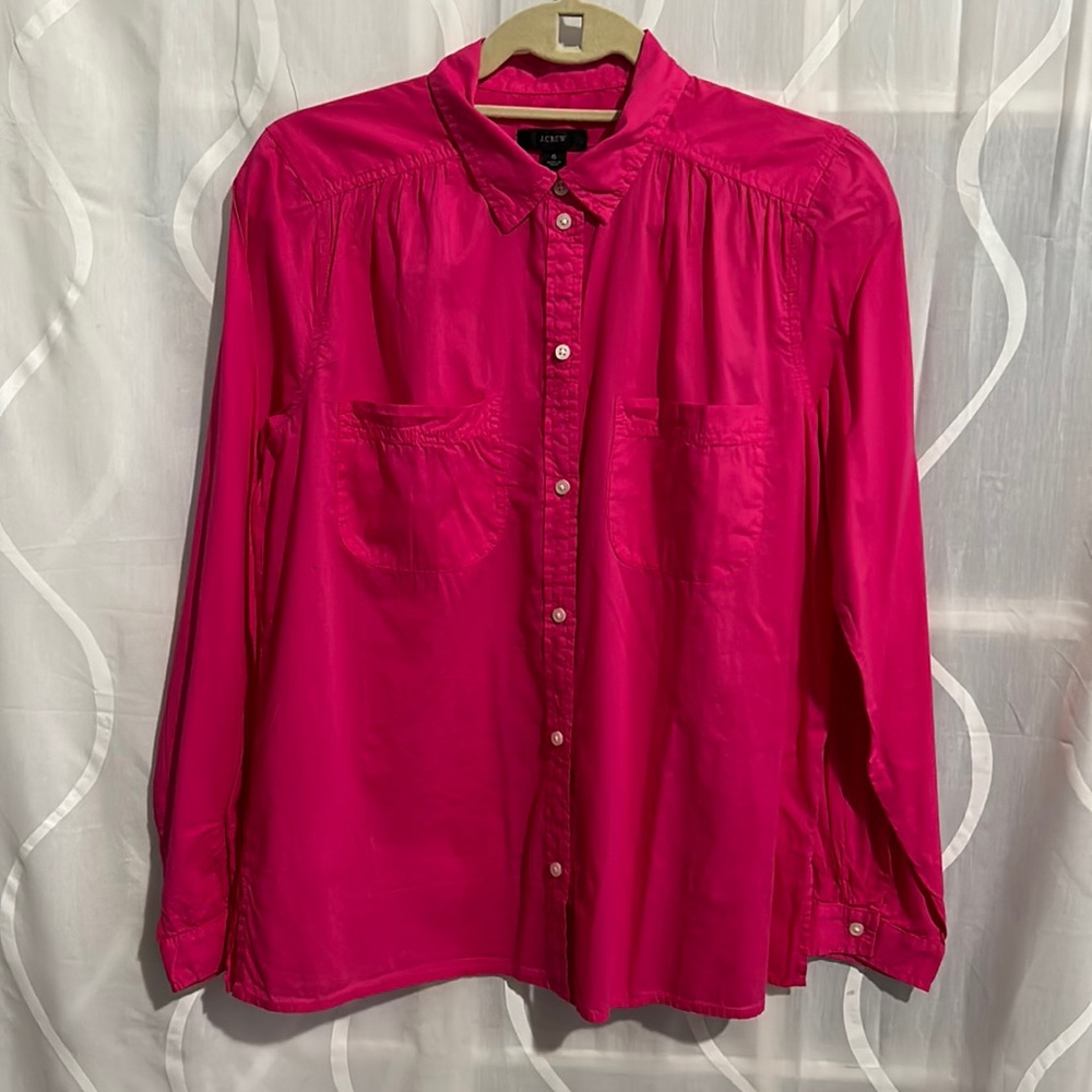 J. Crew, Pink, Long Sleeve, 100% Cotton, Button Down Top, Size 6